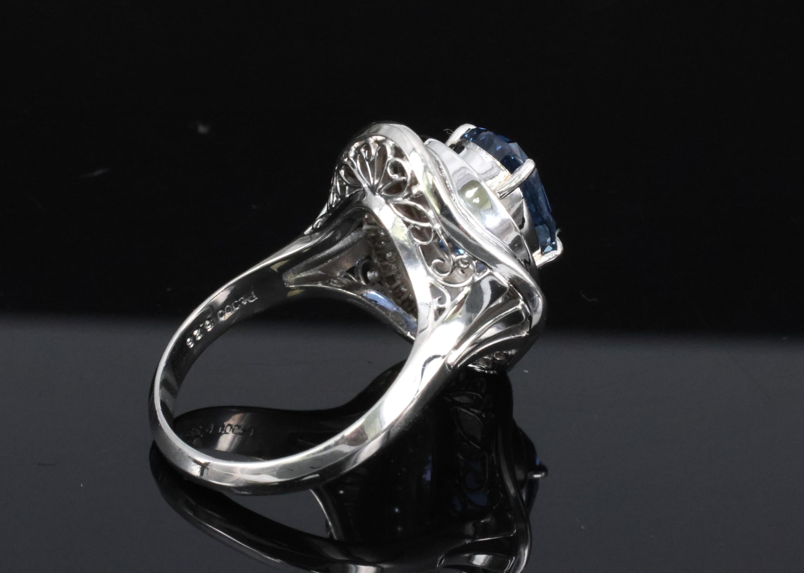 Vintage 6.27ct GIA Certified Sapphire & 1.46ct Diamond Platinum Ring, Size 8.25