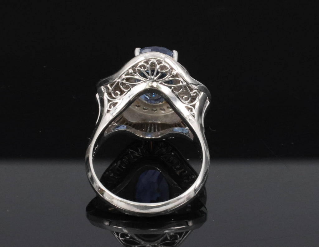 Vintage 6.27ct GIA Certified Sapphire & 1.46ct Diamond Platinum Ring, Size 8.25