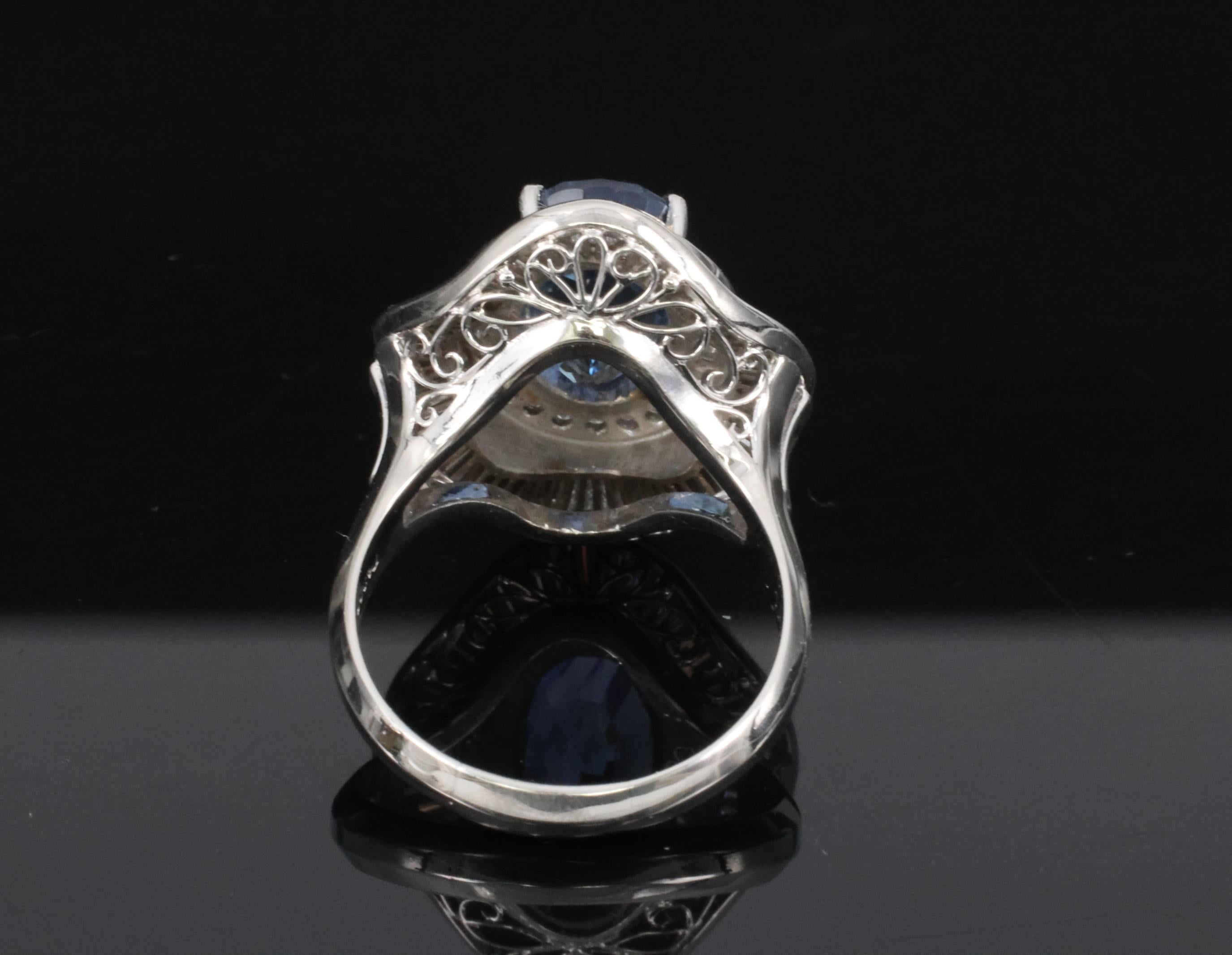 Vintage 6.27ct GIA Certified Sapphire & 1.46ct Diamond Platinum Ring, Size 8.25