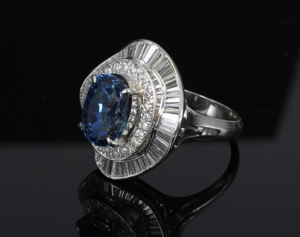 Vintage 6.27ct GIA Certified Sapphire & 1.46ct Diamond Platinum Ring, Size 8.25
