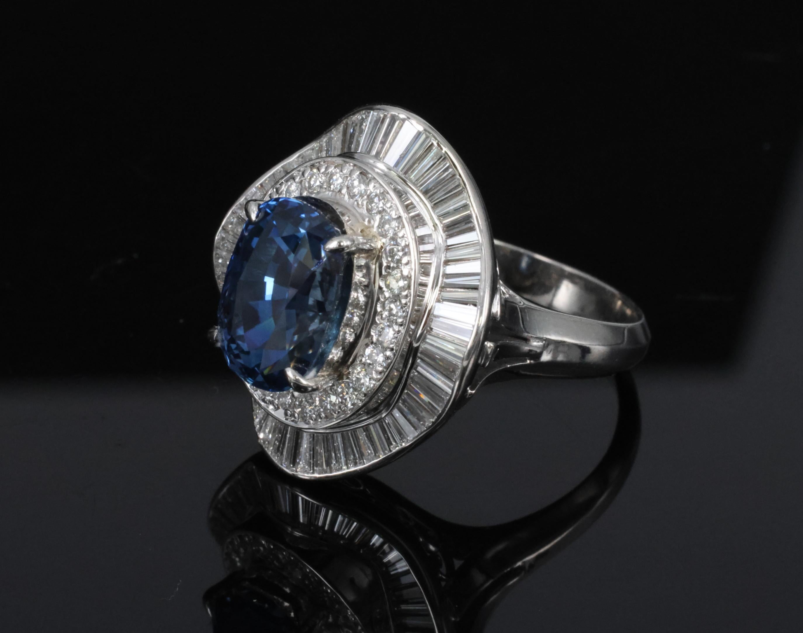 Vintage 6.27ct GIA Certified Sapphire & 1.46ct Diamond Platinum Ring, Size 8.25