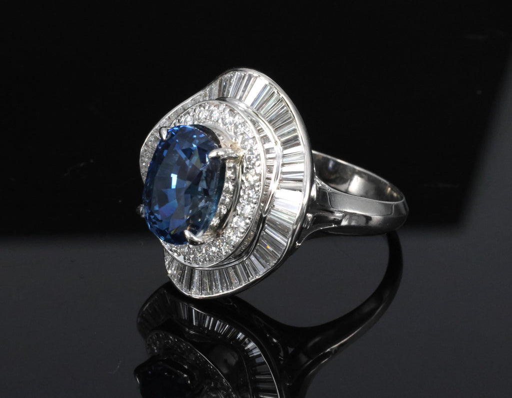Vintage 6.27ct GIA Certified Sapphire & 1.46ct Diamond Platinum Ring, Size 8.25