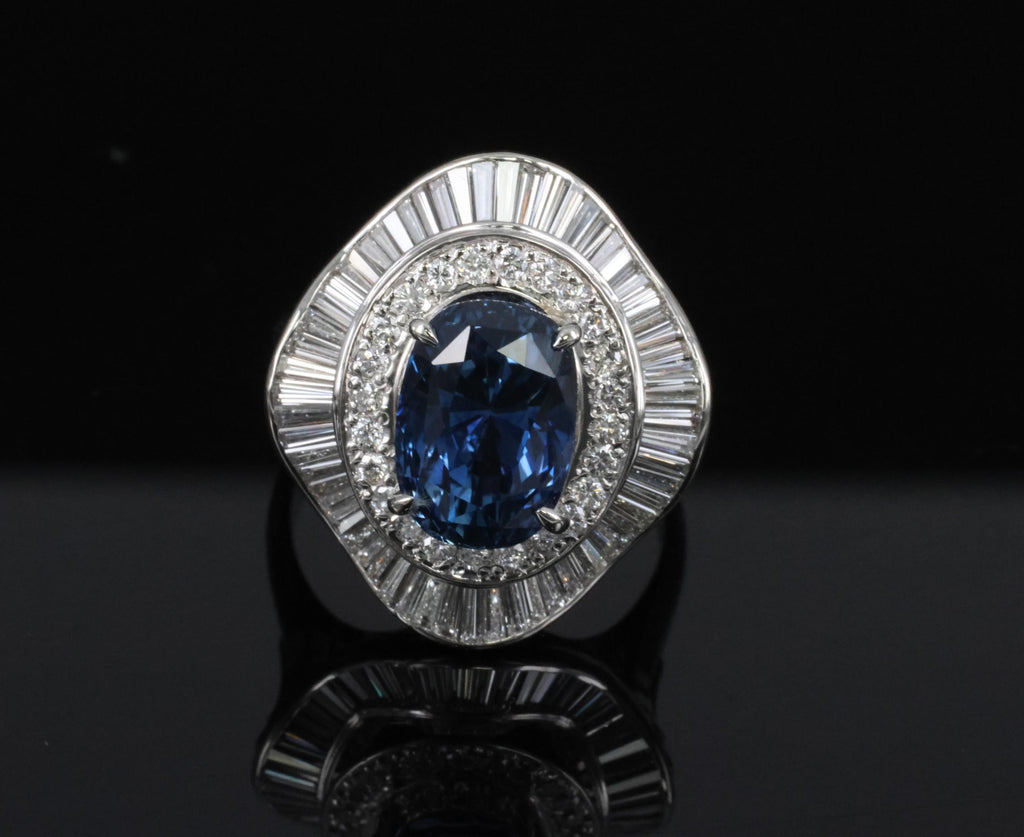 Vintage 6.27ct GIA Certified Sapphire & 1.46ct Diamond Platinum Ring, Size 8.25