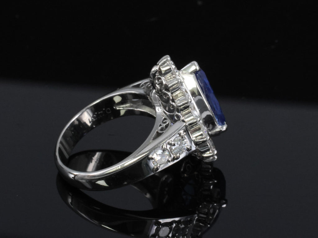 5.67ct Pear Shape GIA Ceylon Sapphire & 2.31ct Diamond Platinum Ring Size 6.25