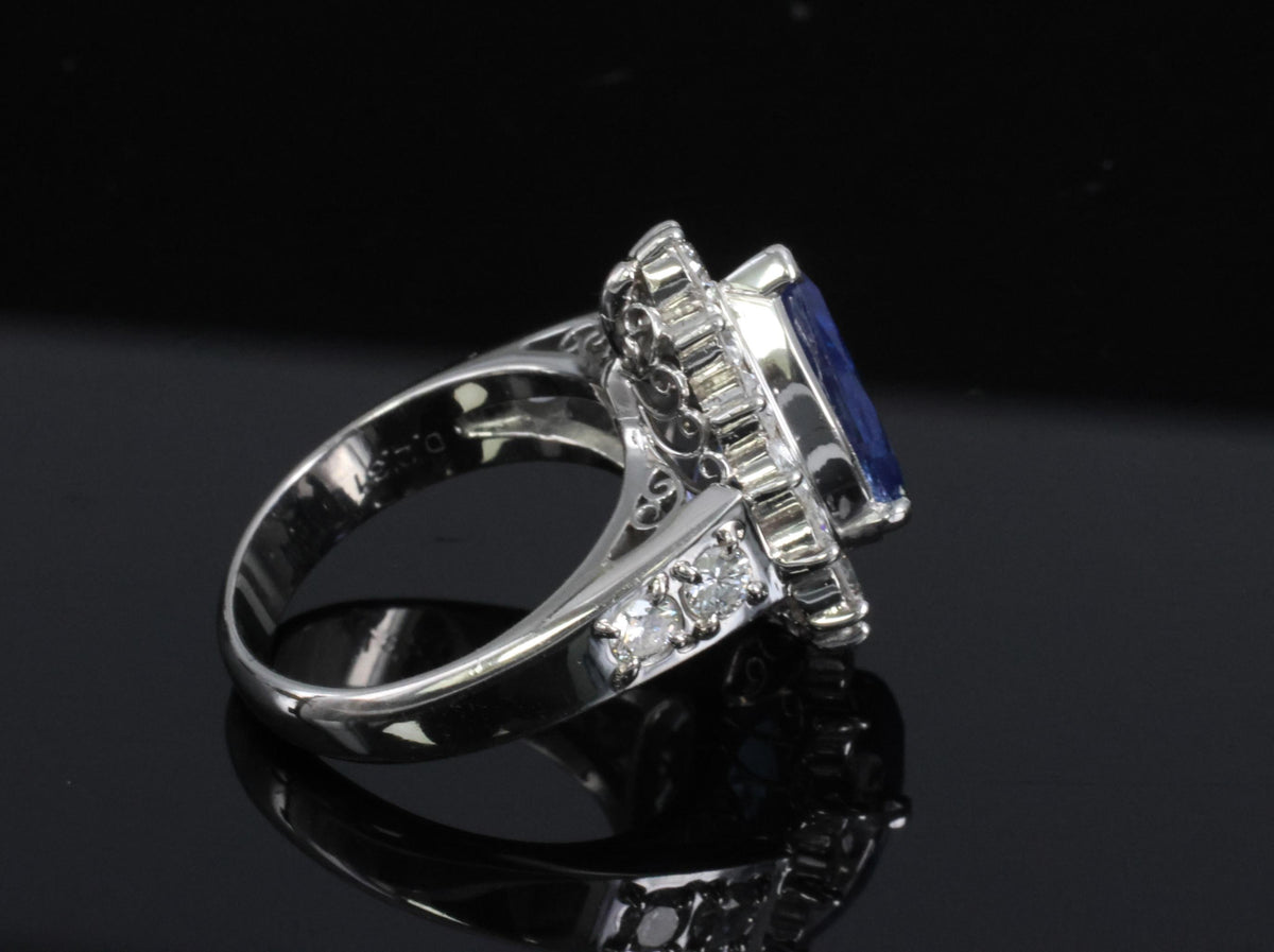 5.67ct Pear Shape GIA Ceylon Sapphire & 2.31ct Diamond Platinum Ring Size 6.25