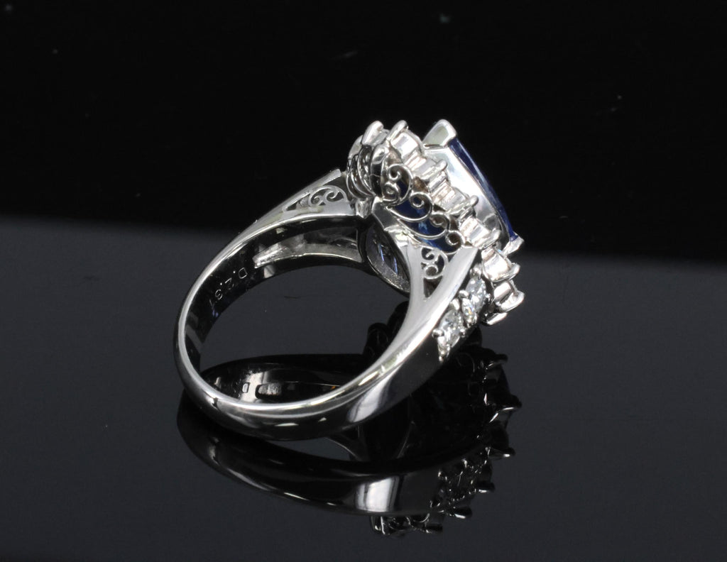 5.67ct Pear Shape GIA Ceylon Sapphire & 2.31ct Diamond Platinum Ring Size 6.25