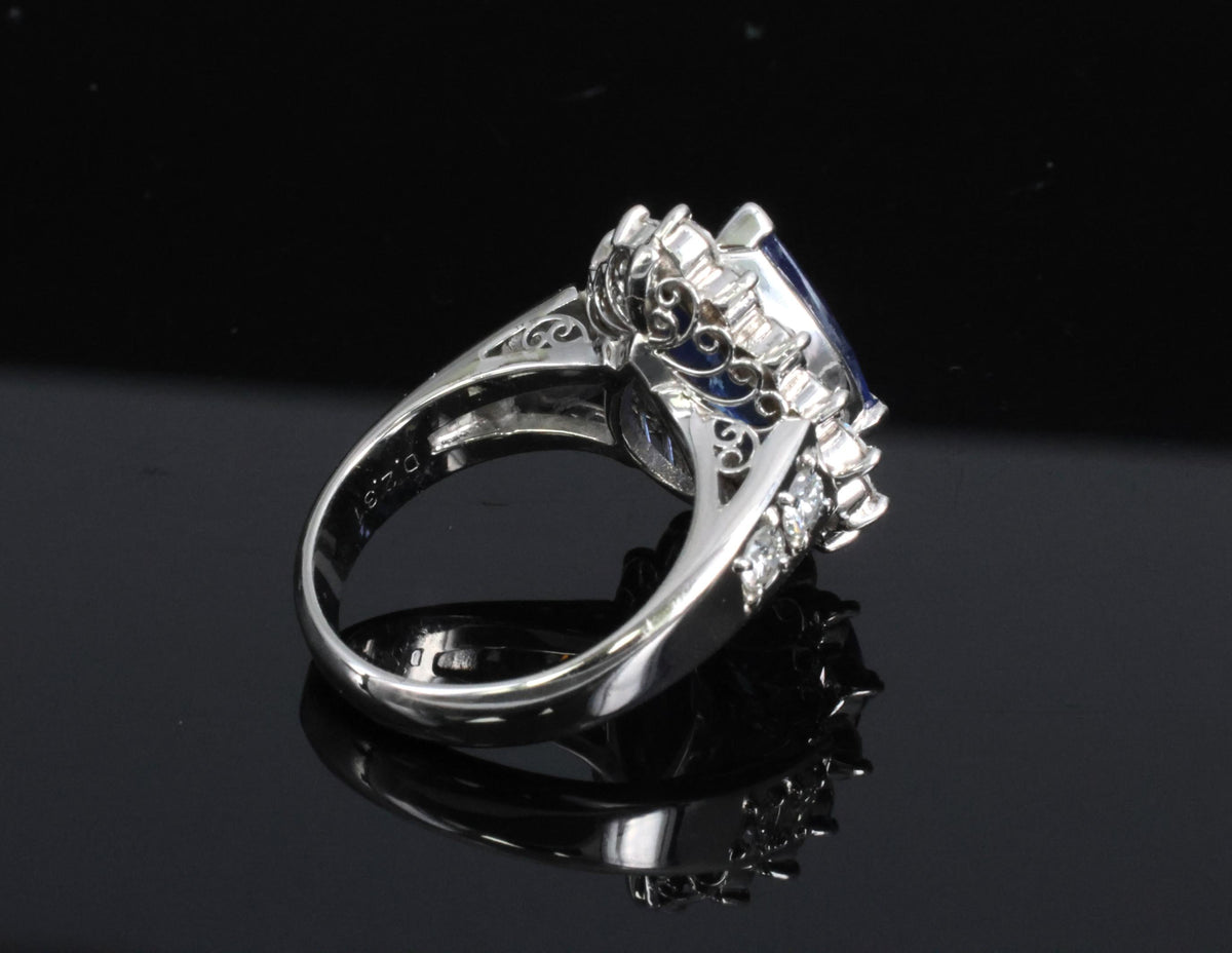 5.67ct Pear Shape GIA Ceylon Sapphire & 2.31ct Diamond Platinum Ring Size 6.25