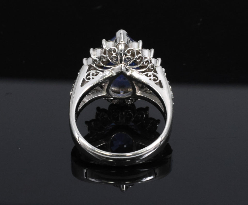 5.67ct Pear Shape GIA Ceylon Sapphire & 2.31ct Diamond Platinum Ring Size 6.25