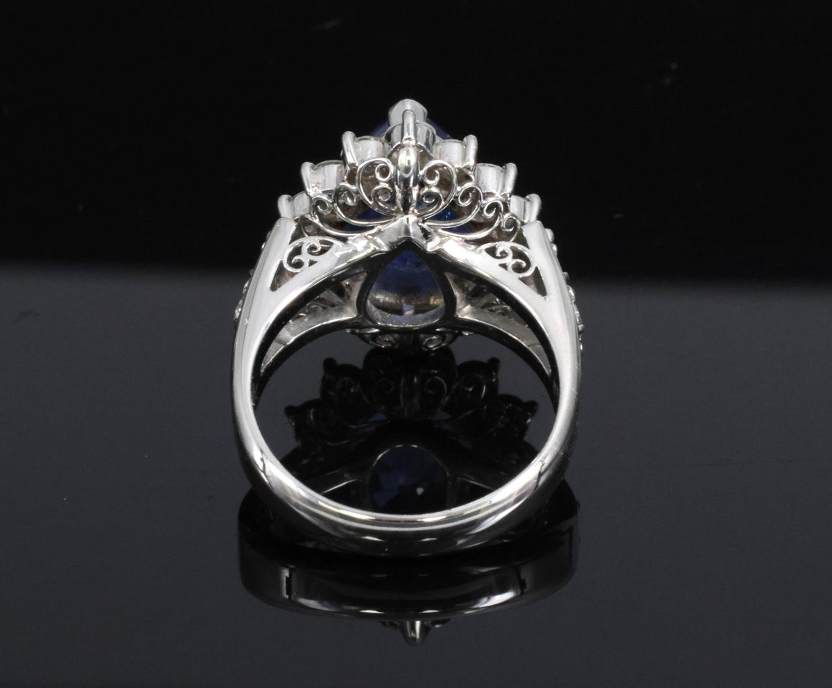 5.67ct Pear Shape GIA Ceylon Sapphire & 2.31ct Diamond Platinum Ring Size 6.25