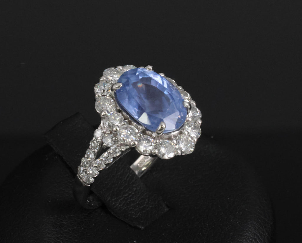 Rare 4.71ct GIA Ceylon No Heat Sapphire & 1.32ct Diamond Platinum Ring Size 6.25