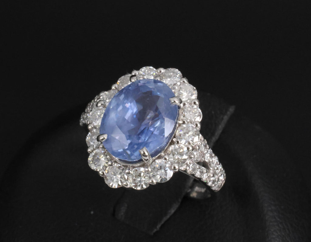 Rare 4.71ct GIA Ceylon No Heat Sapphire & 1.32ct Diamond Platinum Ring Size 6.25