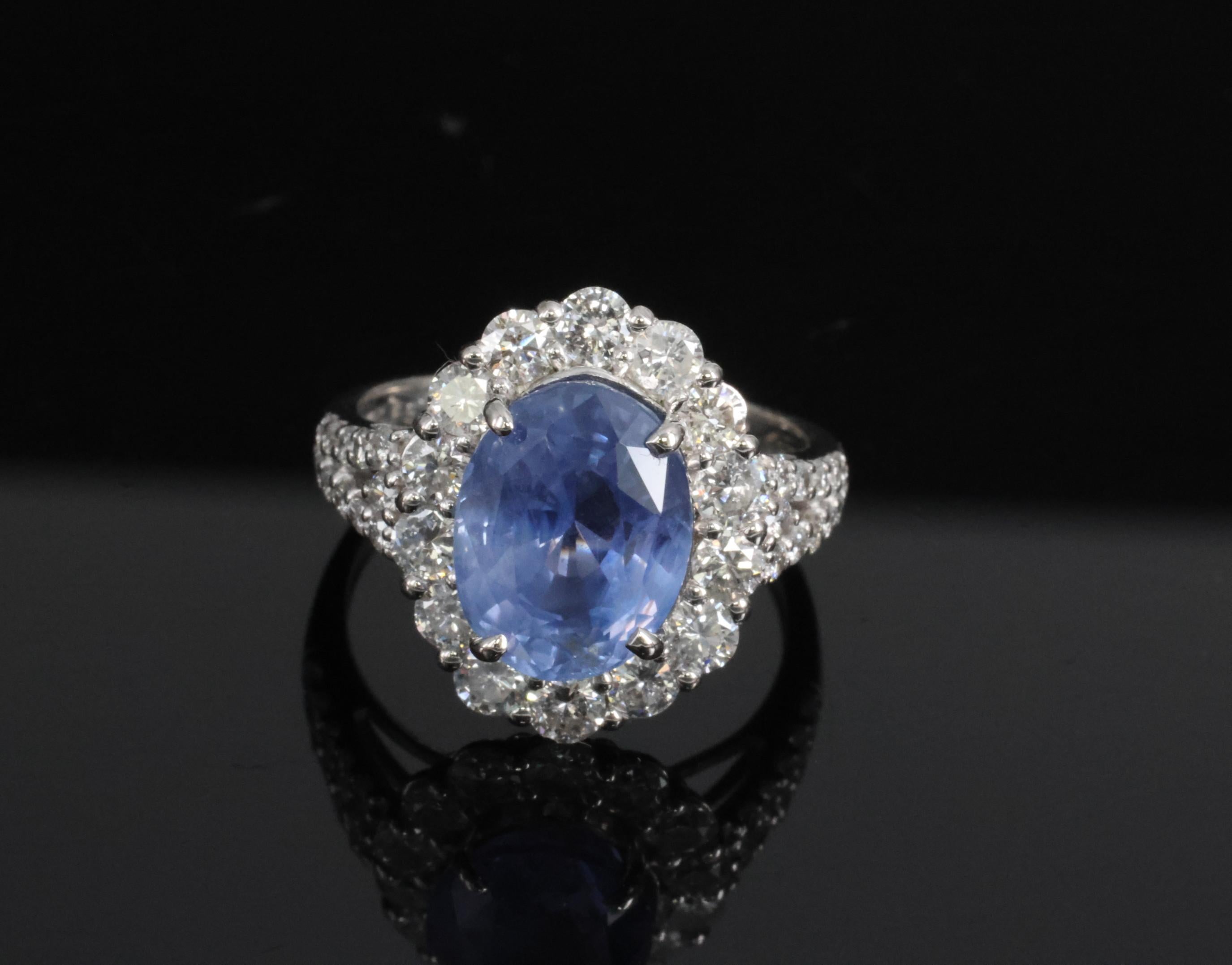 Rare 4.71ct GIA Ceylon No Heat Sapphire & 1.32ct Diamond Platinum Ring Size 6.25