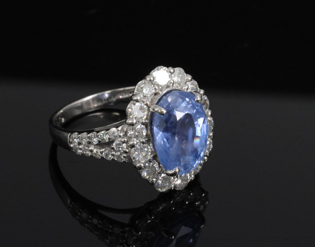 Rare 4.71ct GIA Ceylon No Heat Sapphire & 1.32ct Diamond Platinum Ring Size 6.25