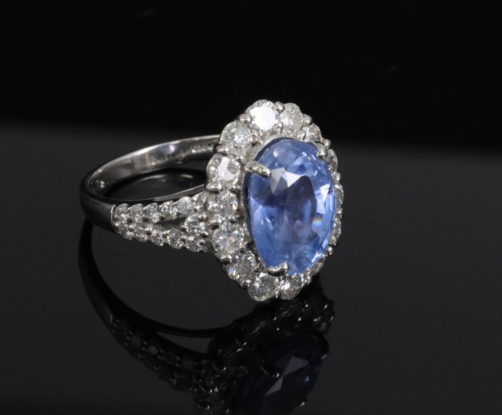 Rare 4.71ct GIA Ceylon No Heat Sapphire & 1.32ct Diamond Platinum Ring Size 6.25