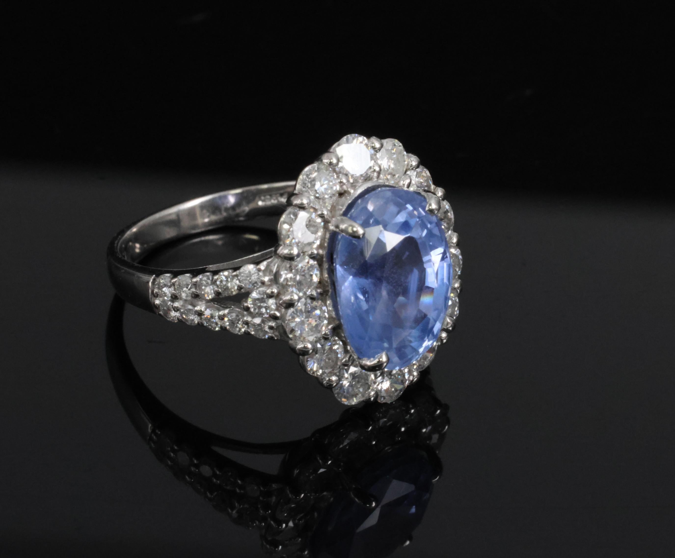 Rare 4.71ct GIA Ceylon No Heat Sapphire & 1.32ct Diamond Platinum Ring Size 6.25