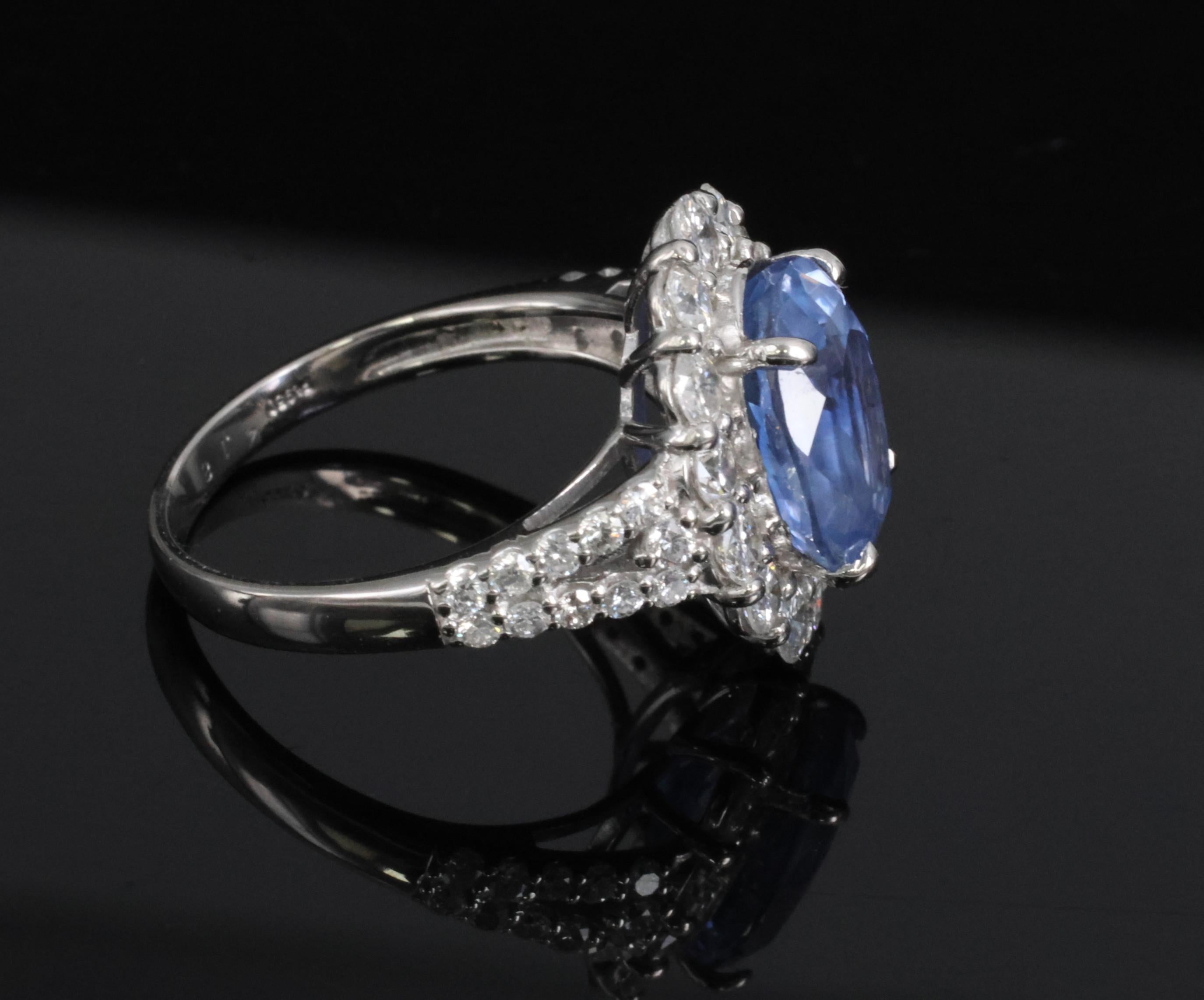 Rare 4.71ct GIA Ceylon No Heat Sapphire & 1.32ct Diamond Platinum Ring Size 6.25