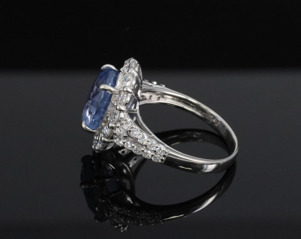 Rare 4.71ct GIA Ceylon No Heat Sapphire & 1.32ct Diamond Platinum Ring Size 6.25