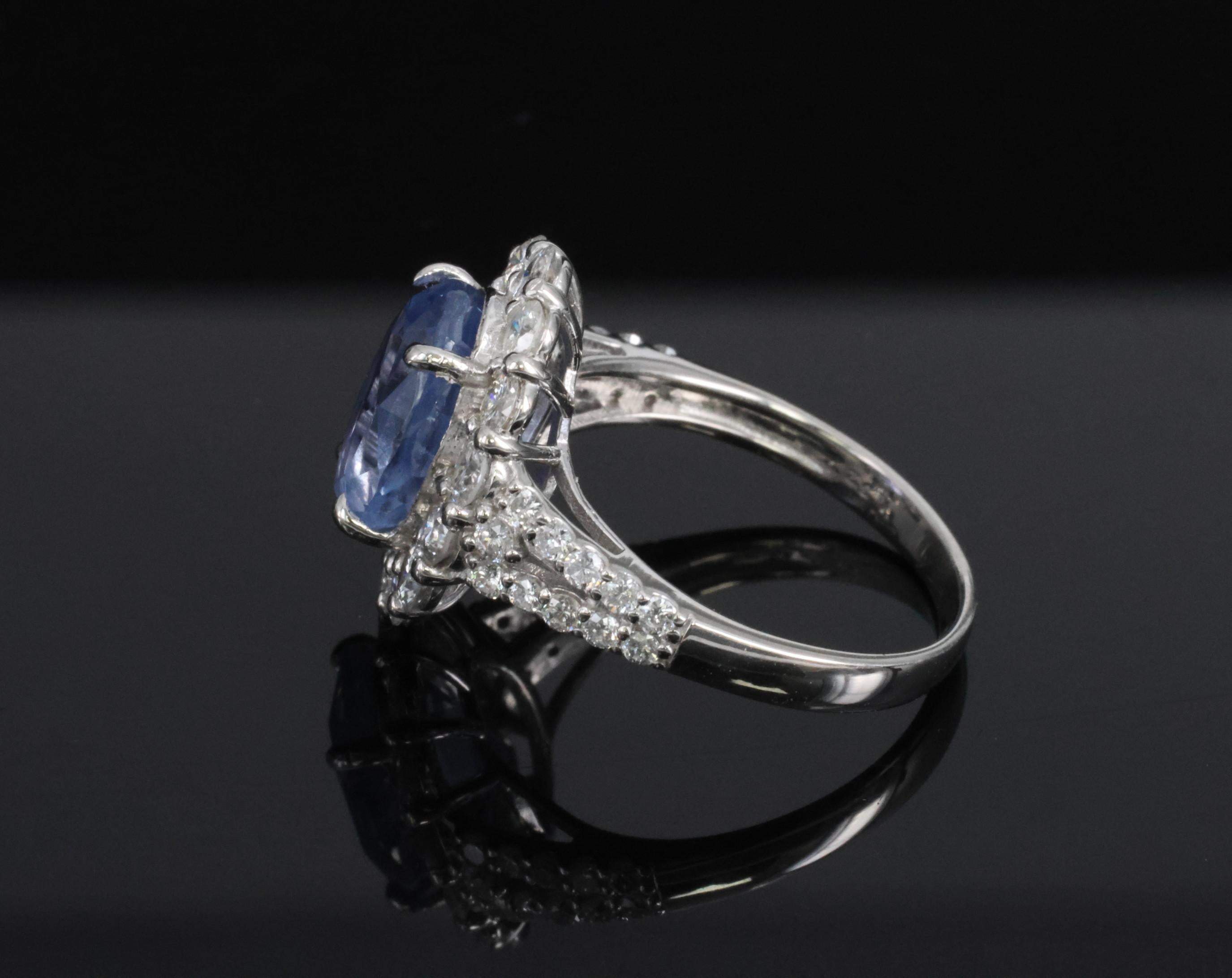 Rare 4.71ct GIA Ceylon No Heat Sapphire & 1.32ct Diamond Platinum Ring Size 6.25
