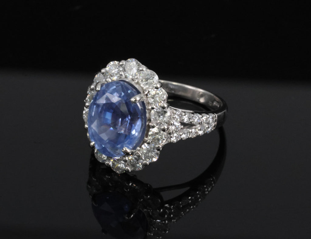 Rare 4.71ct GIA Ceylon No Heat Sapphire & 1.32ct Diamond Platinum Ring Size 6.25