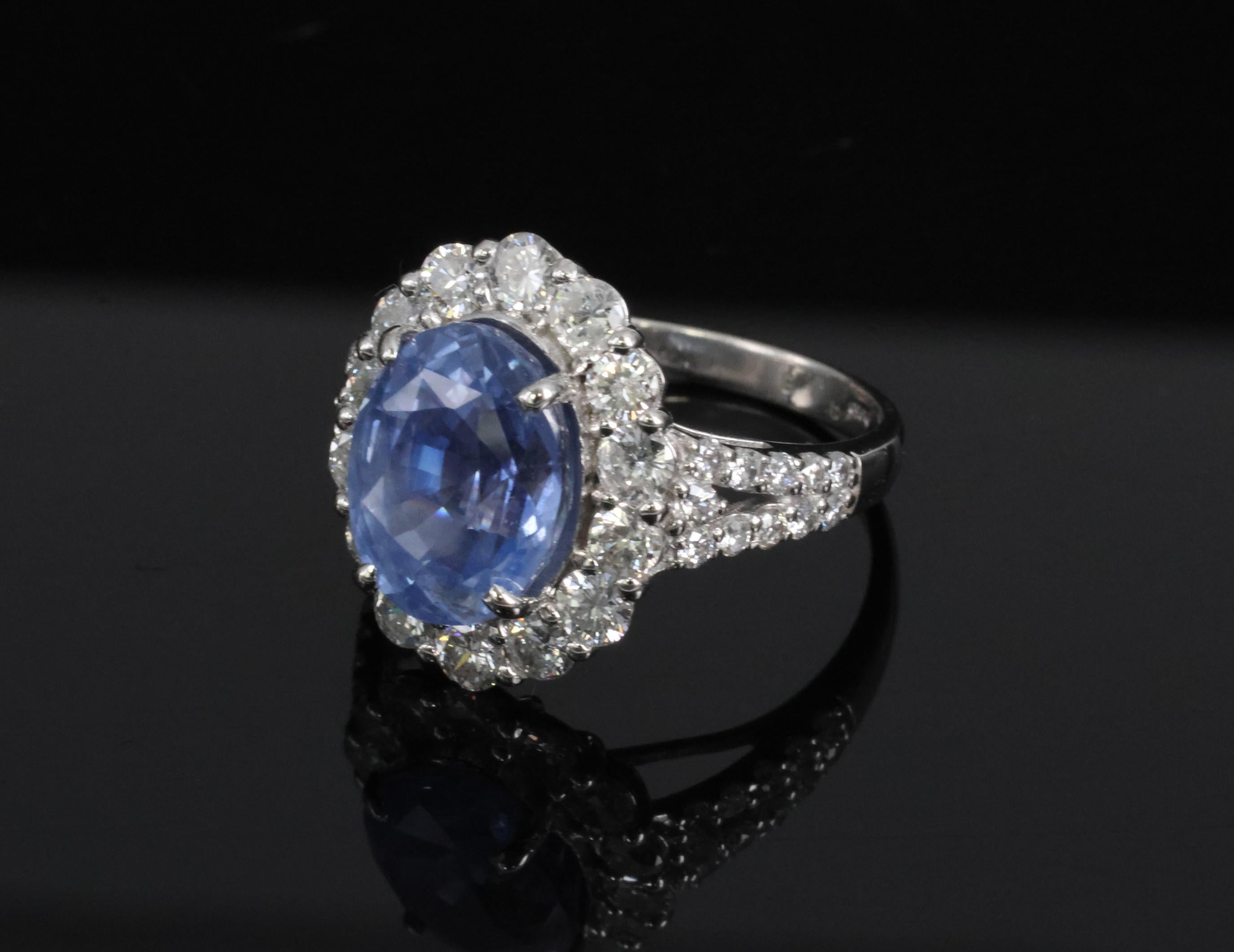 Rare 4.71ct GIA Ceylon No Heat Sapphire & 1.32ct Diamond Platinum Ring Size 6.25