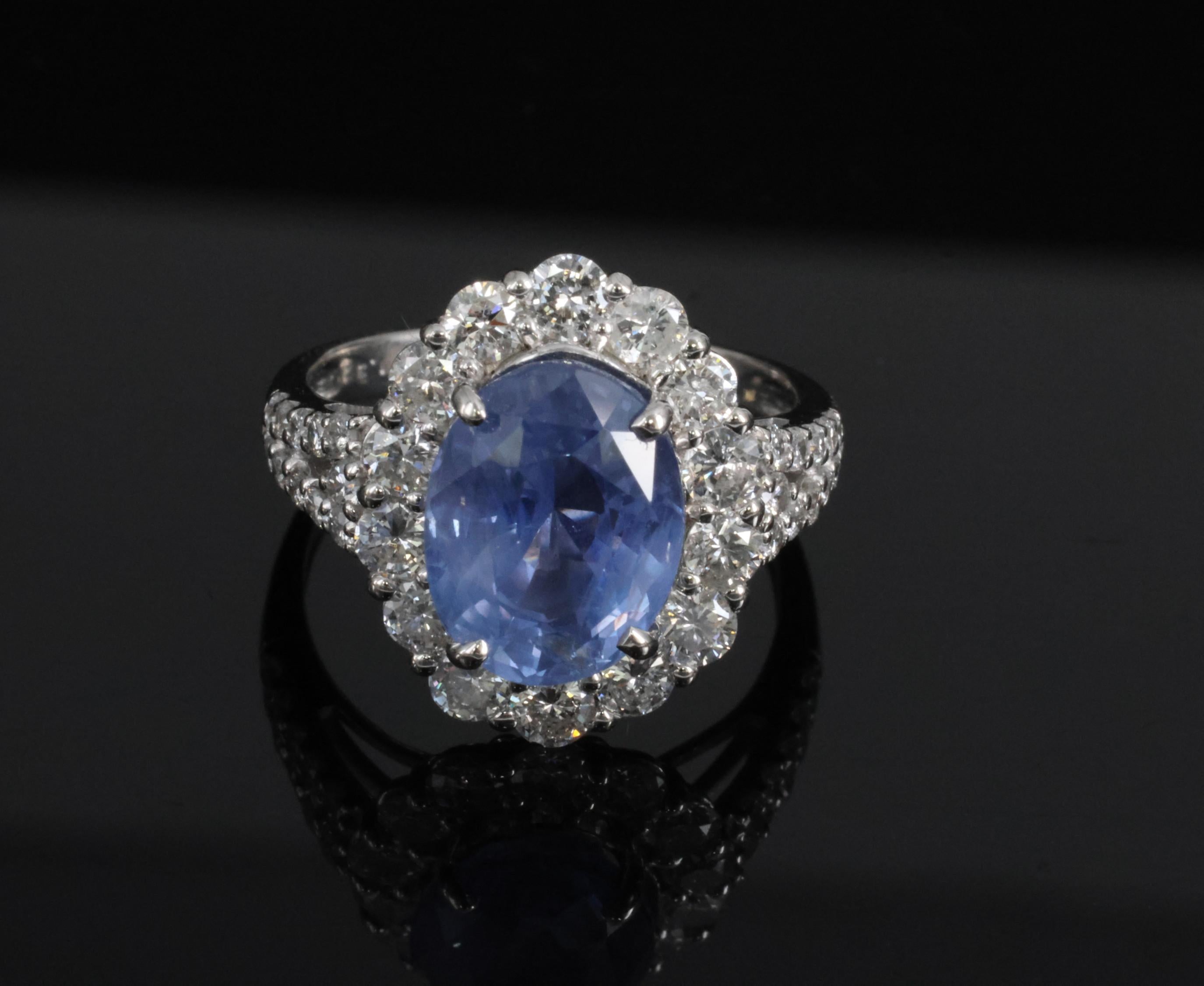 Rare 4.71ct GIA Ceylon No Heat Sapphire & 1.32ct Diamond Platinum Ring Size 6.25
