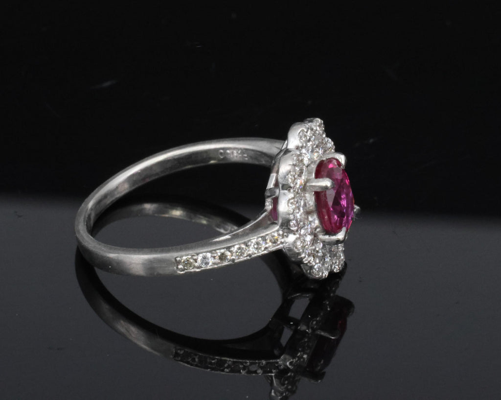Fine 1.0ct GIA Mozambique No Heat Ruby & 0.64ct Diamond Platinum Ring Size 5.75