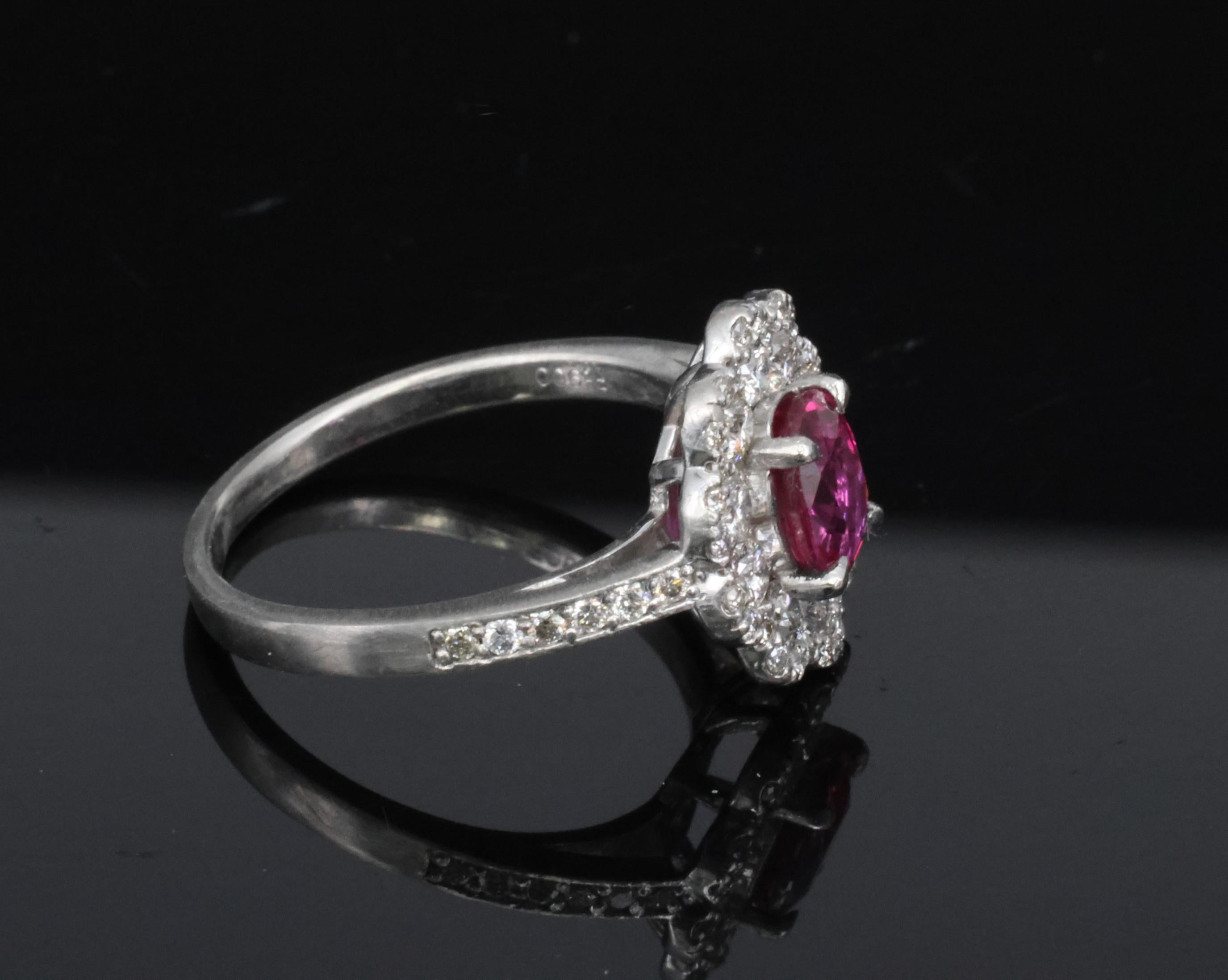 Fine 1.0ct GIA Mozambique No Heat Ruby & 0.64ct Diamond Platinum Ring Size 5.75