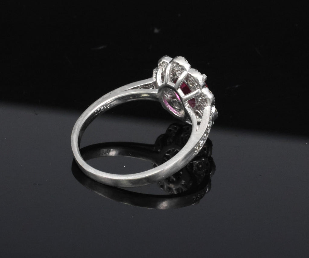 Fine 1.0ct GIA Mozambique No Heat Ruby & 0.64ct Diamond Platinum Ring Size 5.75