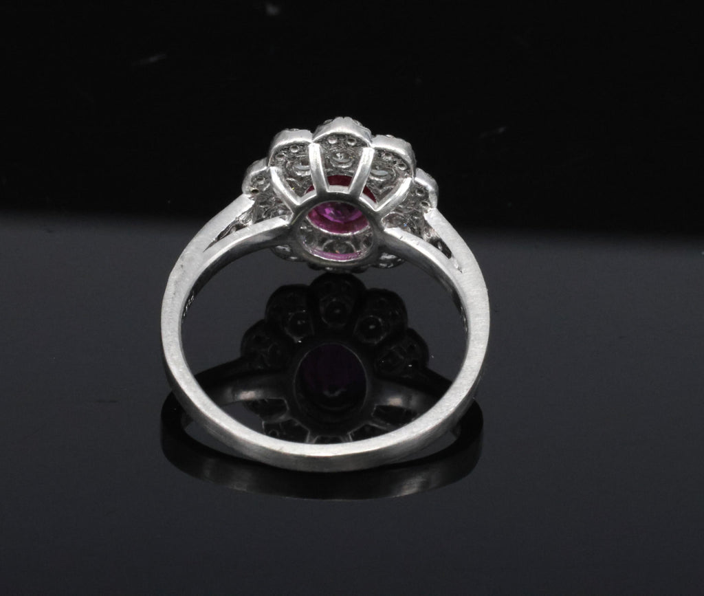 Fine 1.0ct GIA Mozambique No Heat Ruby & 0.64ct Diamond Platinum Ring Size 5.75