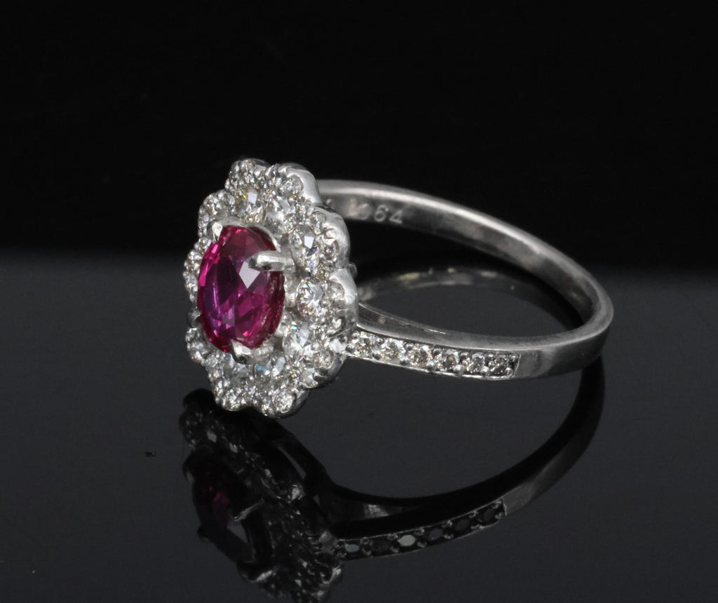Fine 1.0ct GIA Mozambique No Heat Ruby & 0.64ct Diamond Platinum Ring Size 5.75