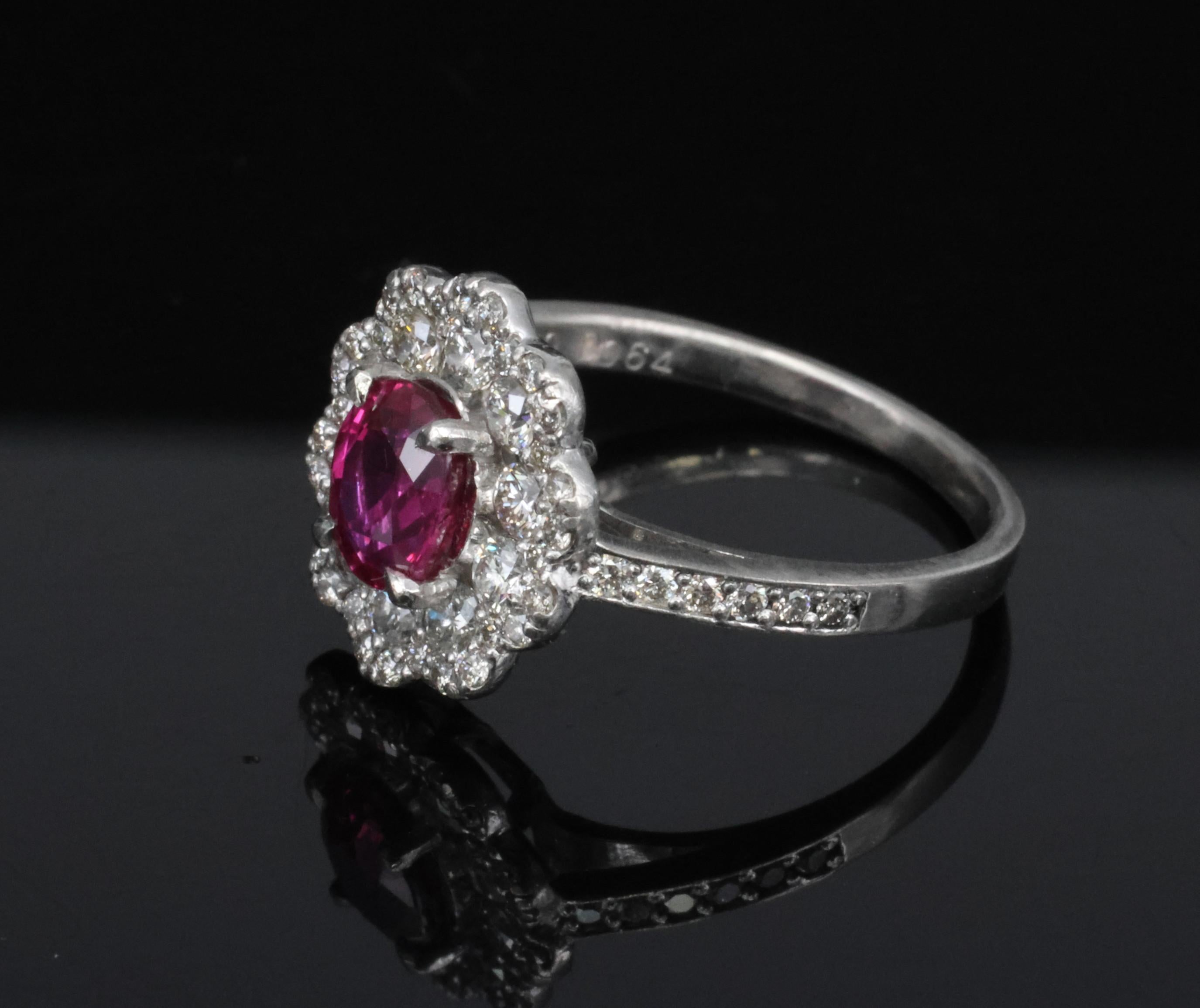Fine 1.0ct GIA Mozambique No Heat Ruby & 0.64ct Diamond Platinum Ring Size 5.75