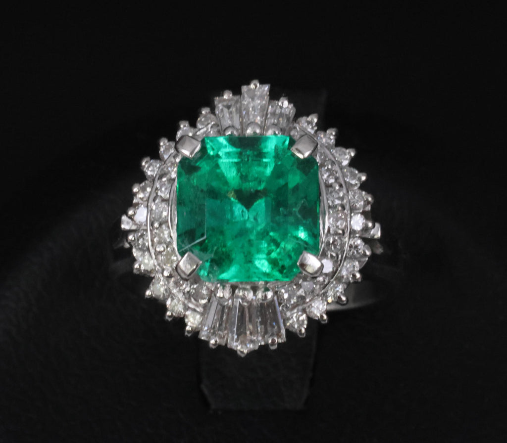 Rare 2.08ct GIA Colombian No Oil Emerald 0.51ct Diamond Platinum Ring Size 4.25