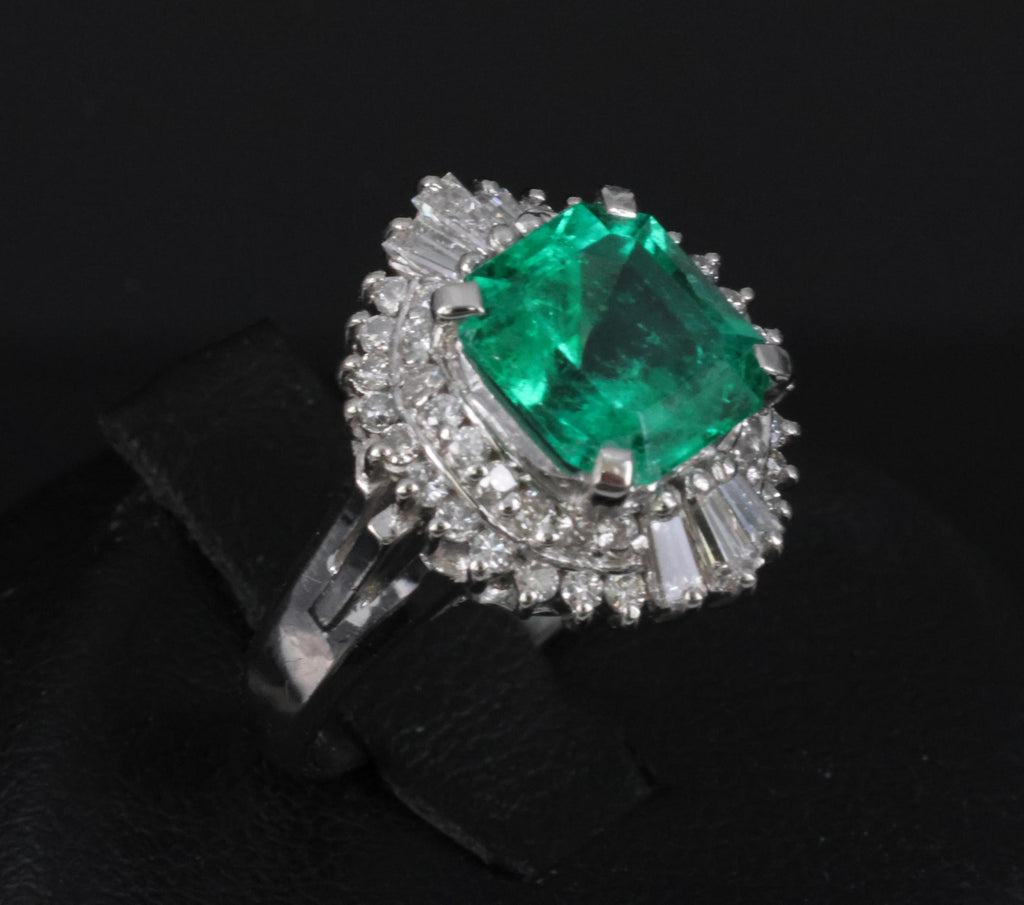 Rare 2.08ct GIA Colombian No Oil Emerald 0.51ct Diamond Platinum Ring Size 4.25