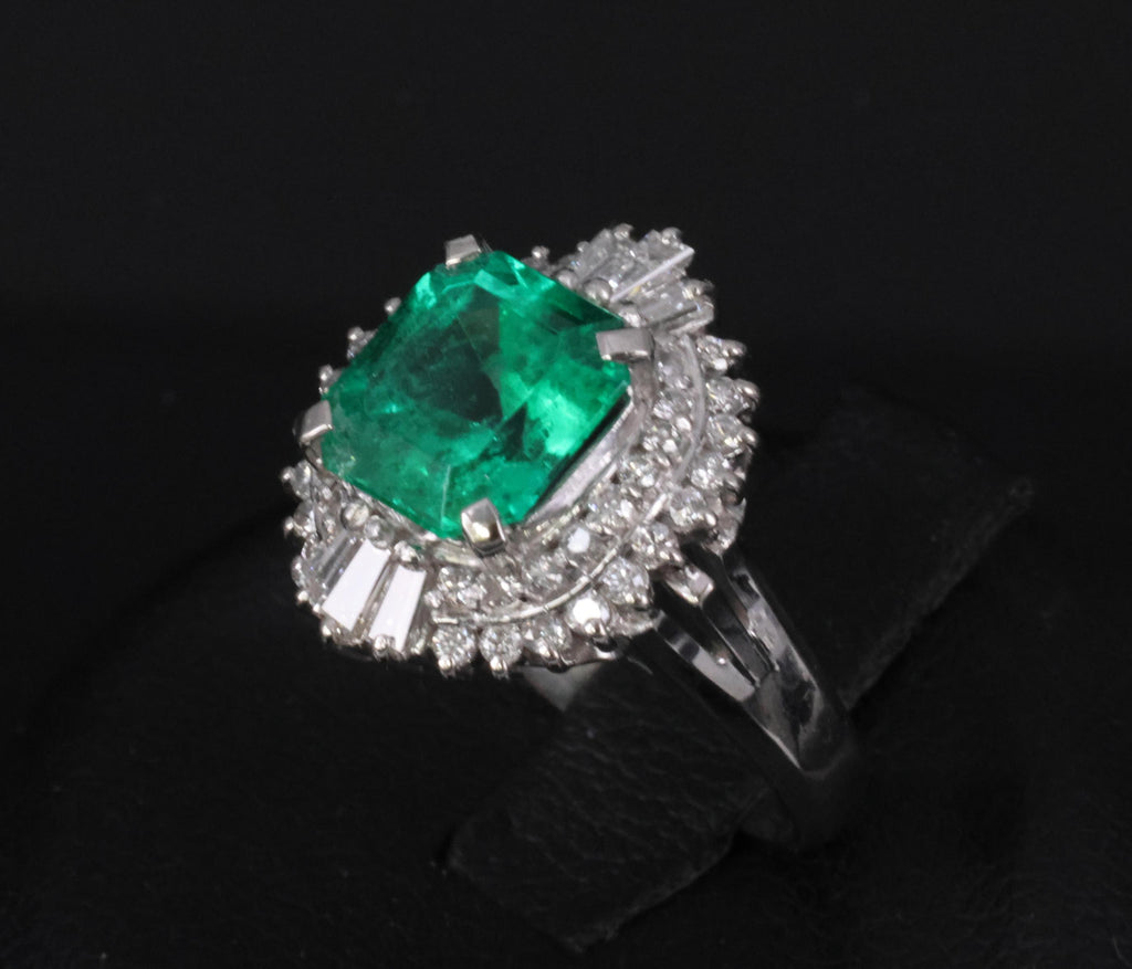 Rare 2.08ct GIA Colombian No Oil Emerald 0.51ct Diamond Platinum Ring Size 4.25