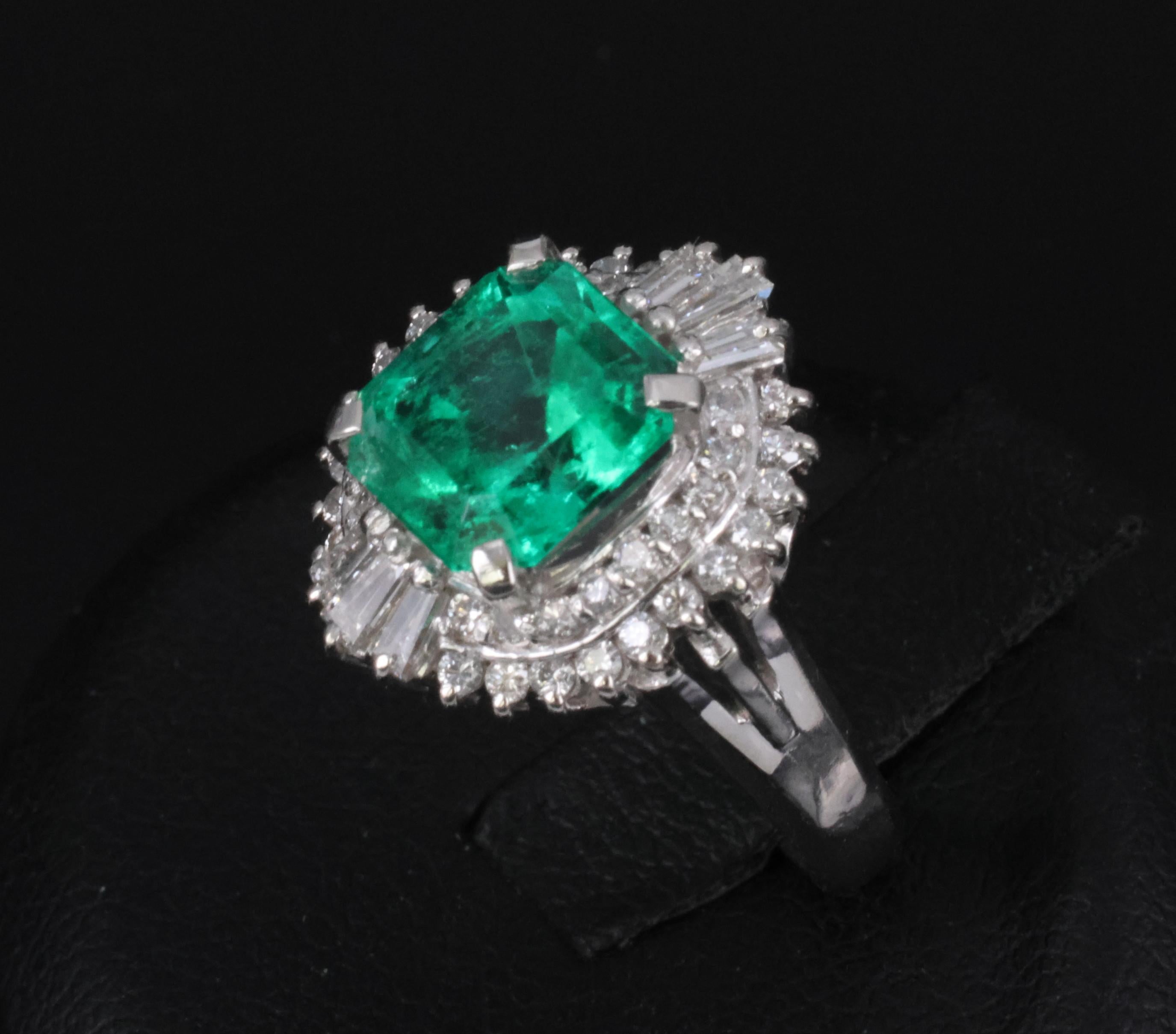 Rare 2.08ct GIA Colombian No Oil Emerald 0.51ct Diamond Platinum Ring Size 4.25
