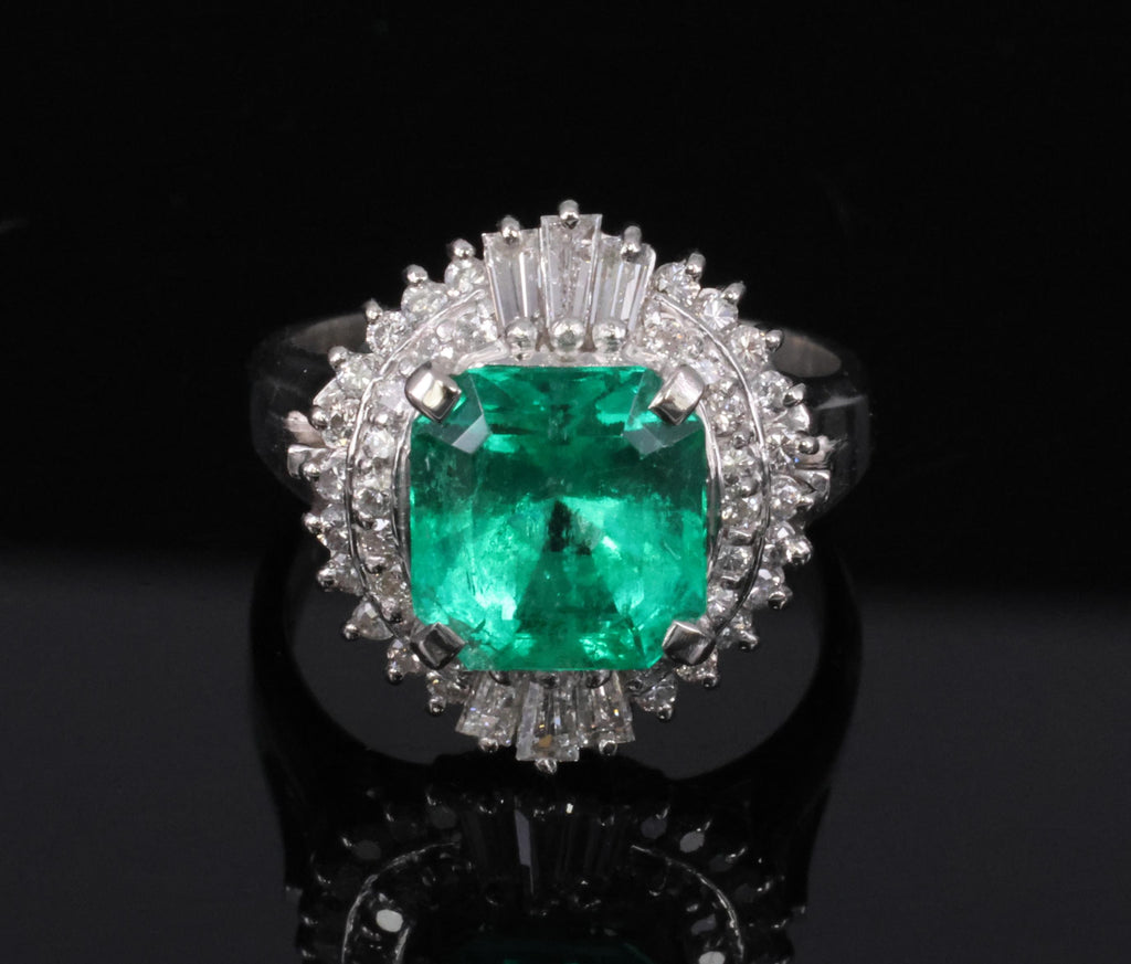 Rare 2.08ct GIA Colombian No Oil Emerald 0.51ct Diamond Platinum Ring Size 4.25