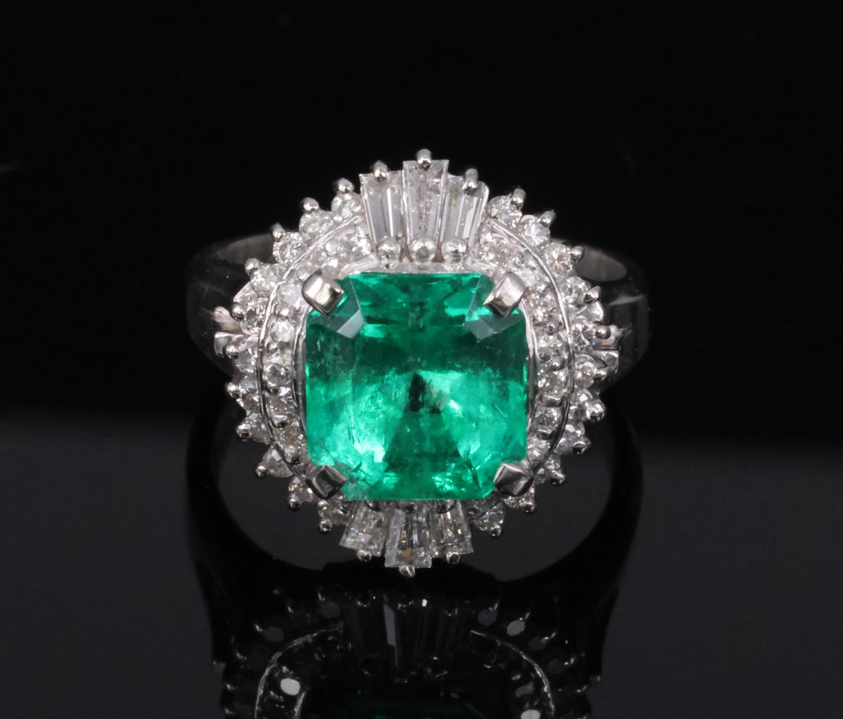Rare 2.08ct GIA Colombian No Oil Emerald 0.51ct Diamond Platinum Ring Size 4.25