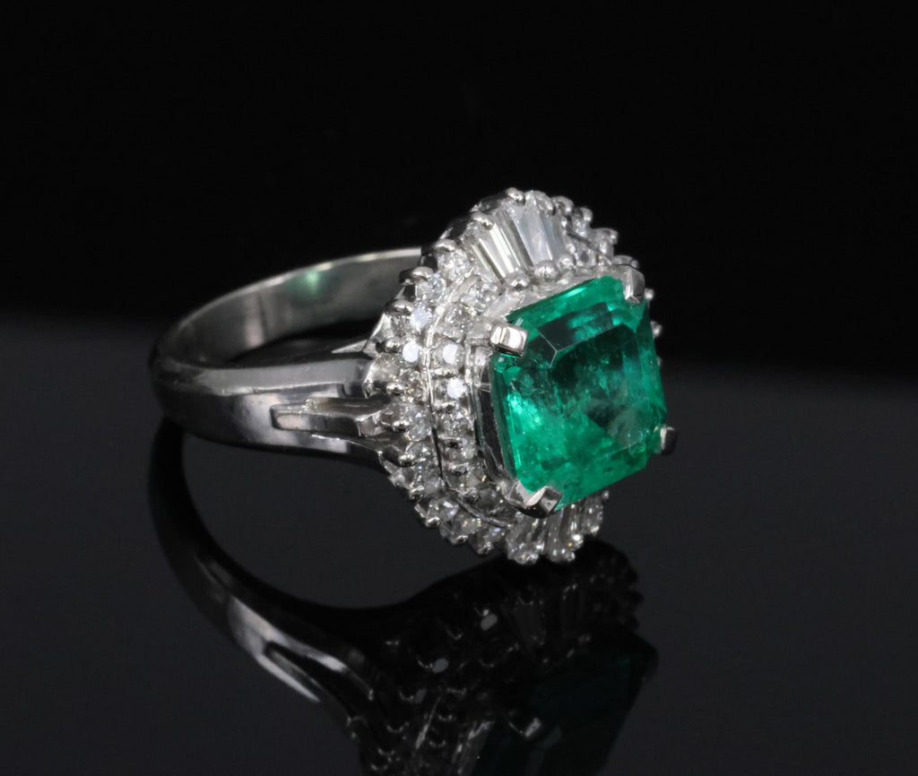 Rare 2.08ct GIA Colombian No Oil Emerald 0.51ct Diamond Platinum Ring Size 4.25