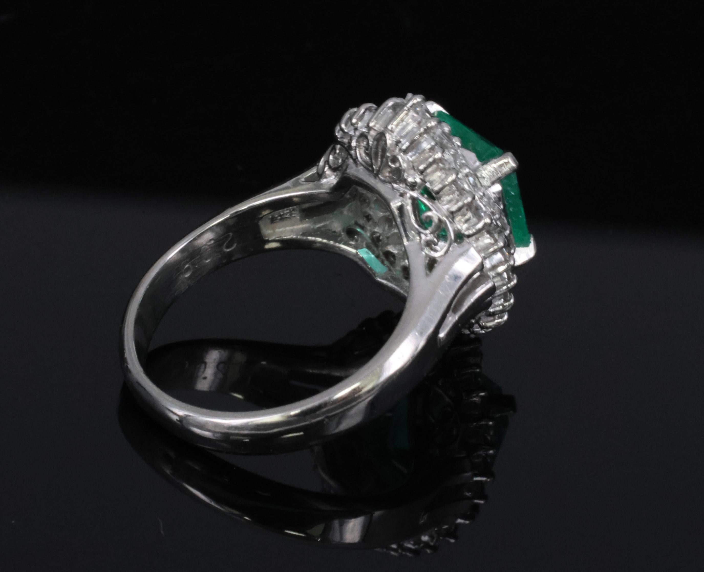 Rare 2.08ct GIA Colombian No Oil Emerald 0.51ct Diamond Platinum Ring Size 4.25