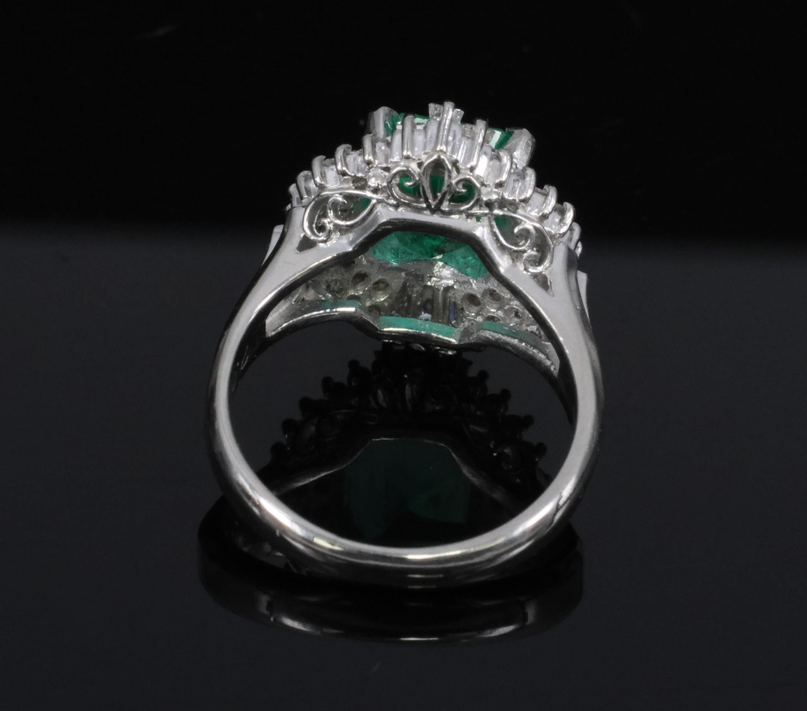 Rare 2.08ct GIA Colombian No Oil Emerald 0.51ct Diamond Platinum Ring Size 4.25