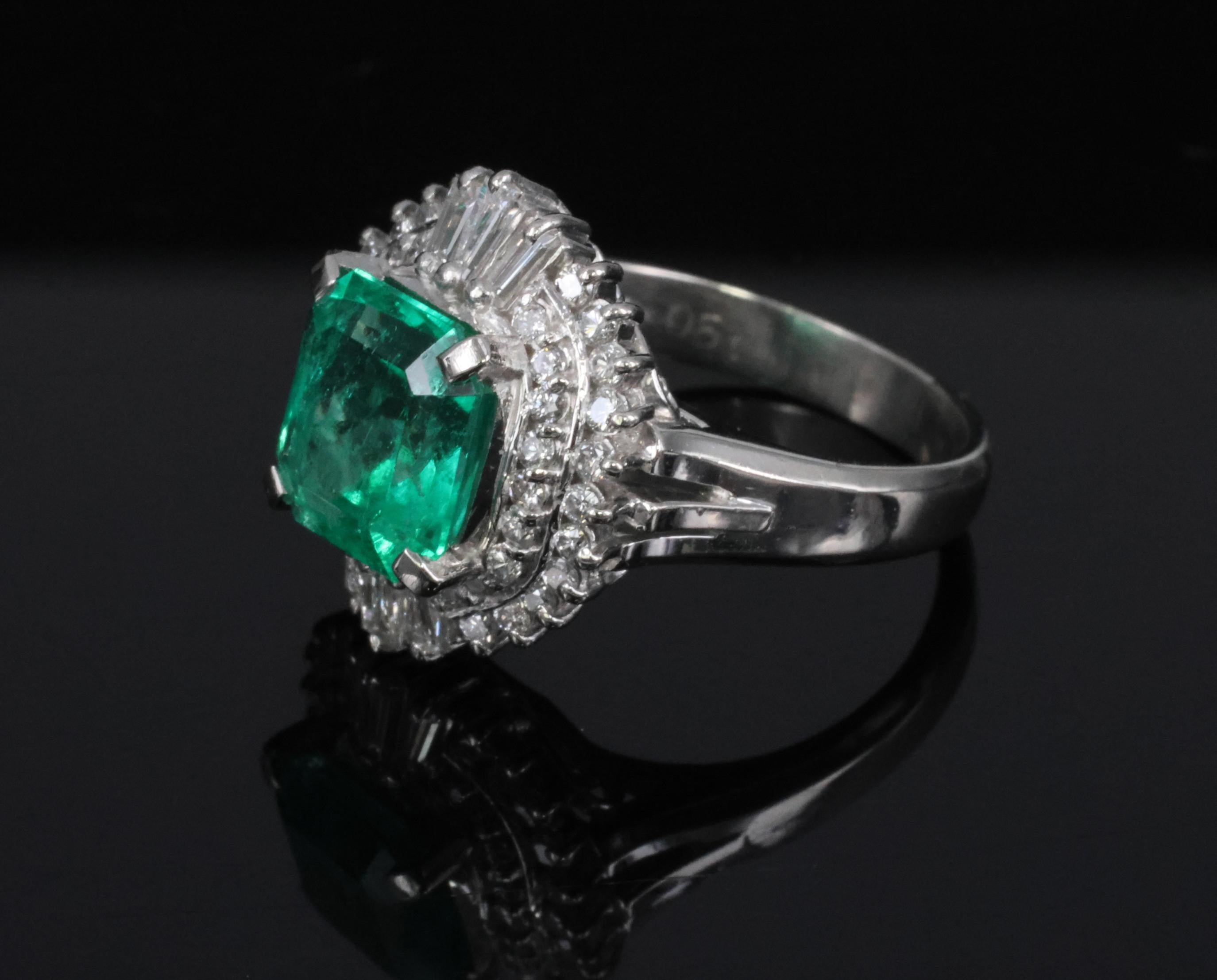 Rare 2.08ct GIA Colombian No Oil Emerald 0.51ct Diamond Platinum Ring Size 4.25