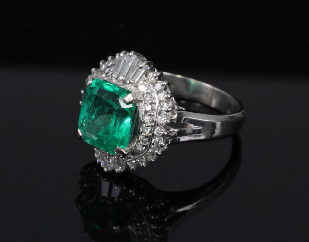 Rare 2.08ct GIA Colombian No Oil Emerald 0.51ct Diamond Platinum Ring Size 4.25