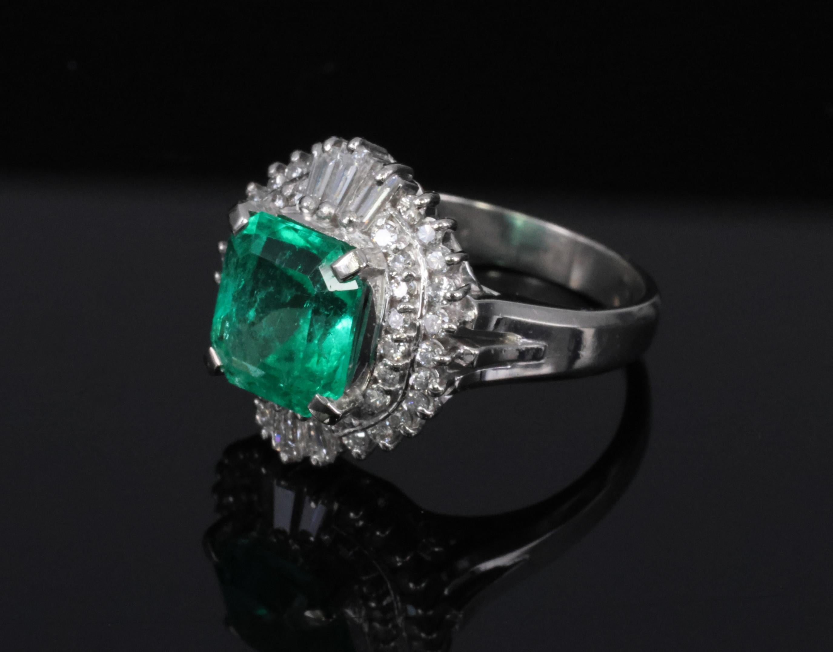Rare 2.08ct GIA Colombian No Oil Emerald 0.51ct Diamond Platinum Ring Size 4.25