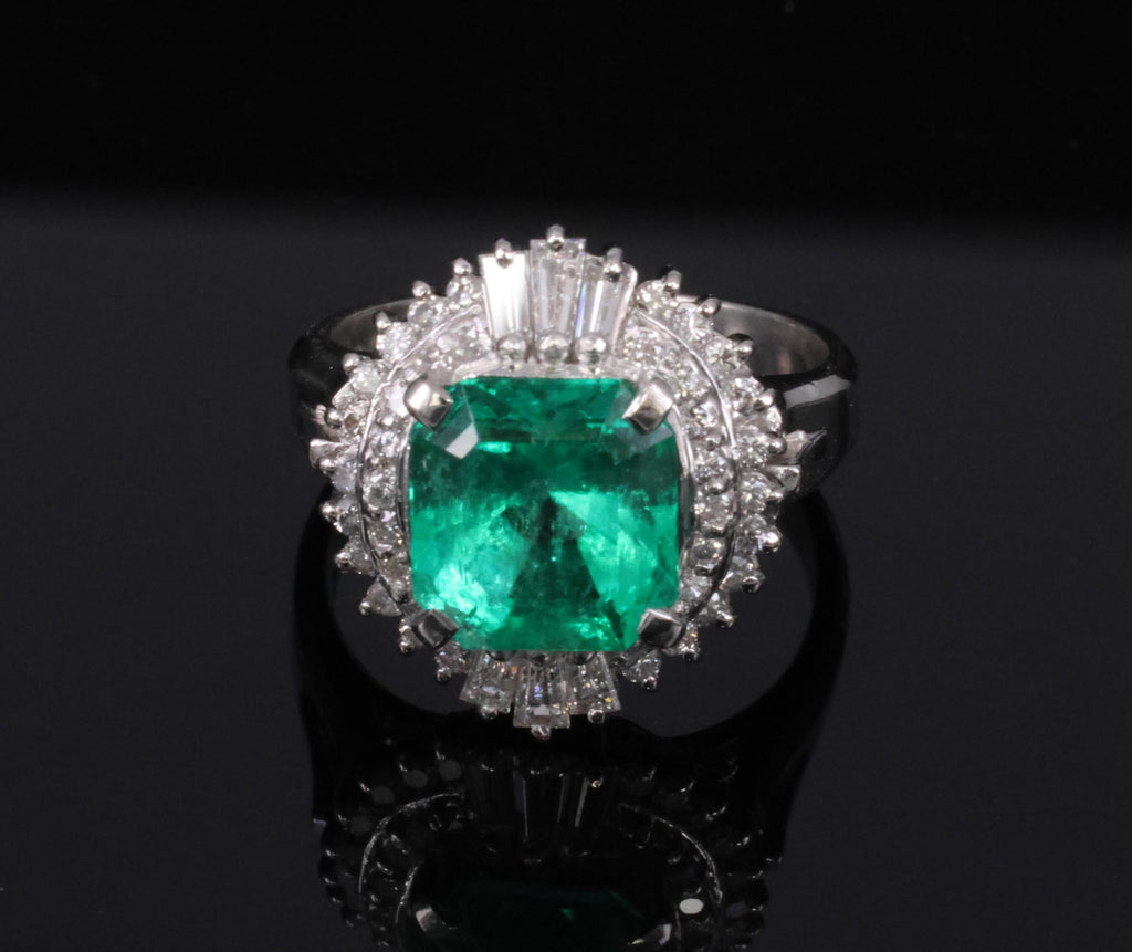 Rare 2.08ct GIA Colombian No Oil Emerald 0.51ct Diamond Platinum Ring Size 4.25