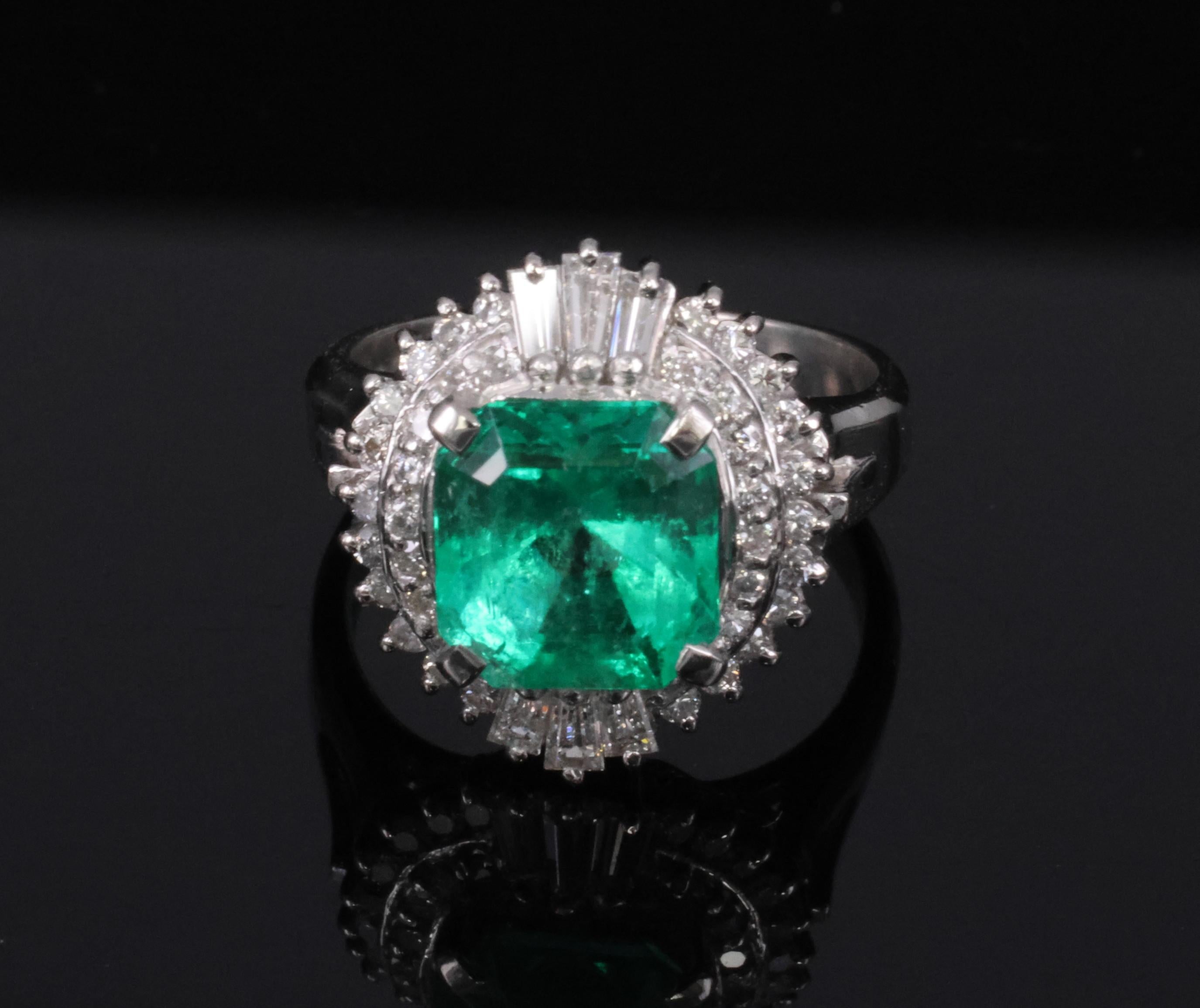 Rare 2.08ct GIA Colombian No Oil Emerald 0.51ct Diamond Platinum Ring Size 4.25