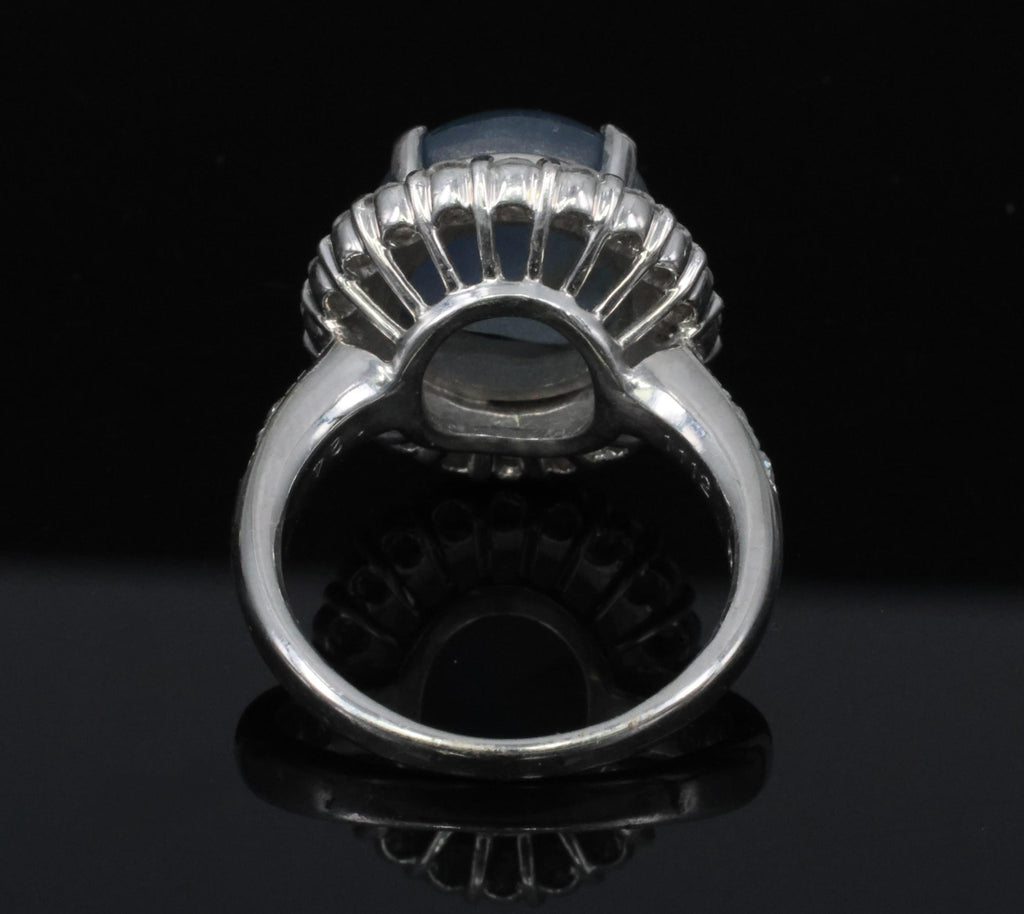 Vintage 11.12ct Natural Star Sapphire & 1.24ct Diamond Platinum Ring Size 7.5