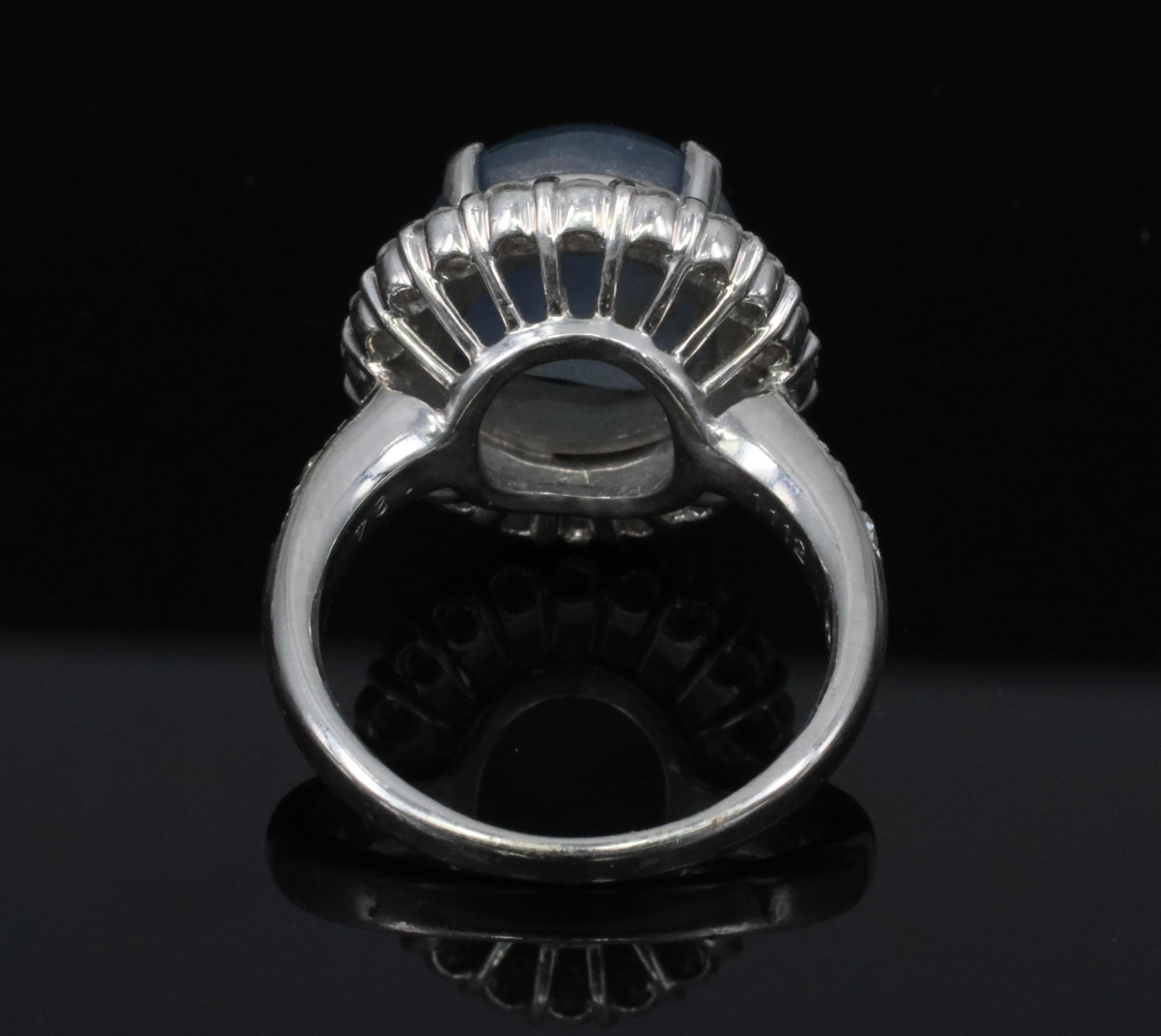 Vintage 11.12ct Natural Star Sapphire & 1.24ct Diamond Platinum Ring Size 7.5