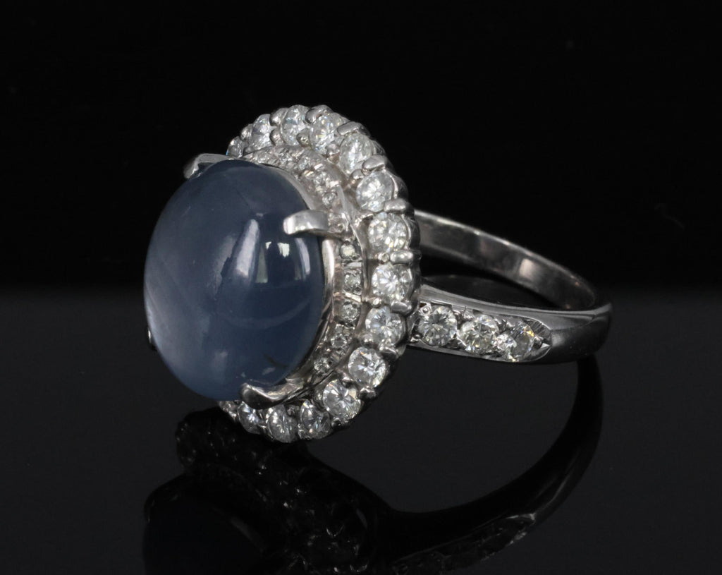 Vintage 11.12ct Natural Star Sapphire & 1.24ct Diamond Platinum Ring Size 7.5