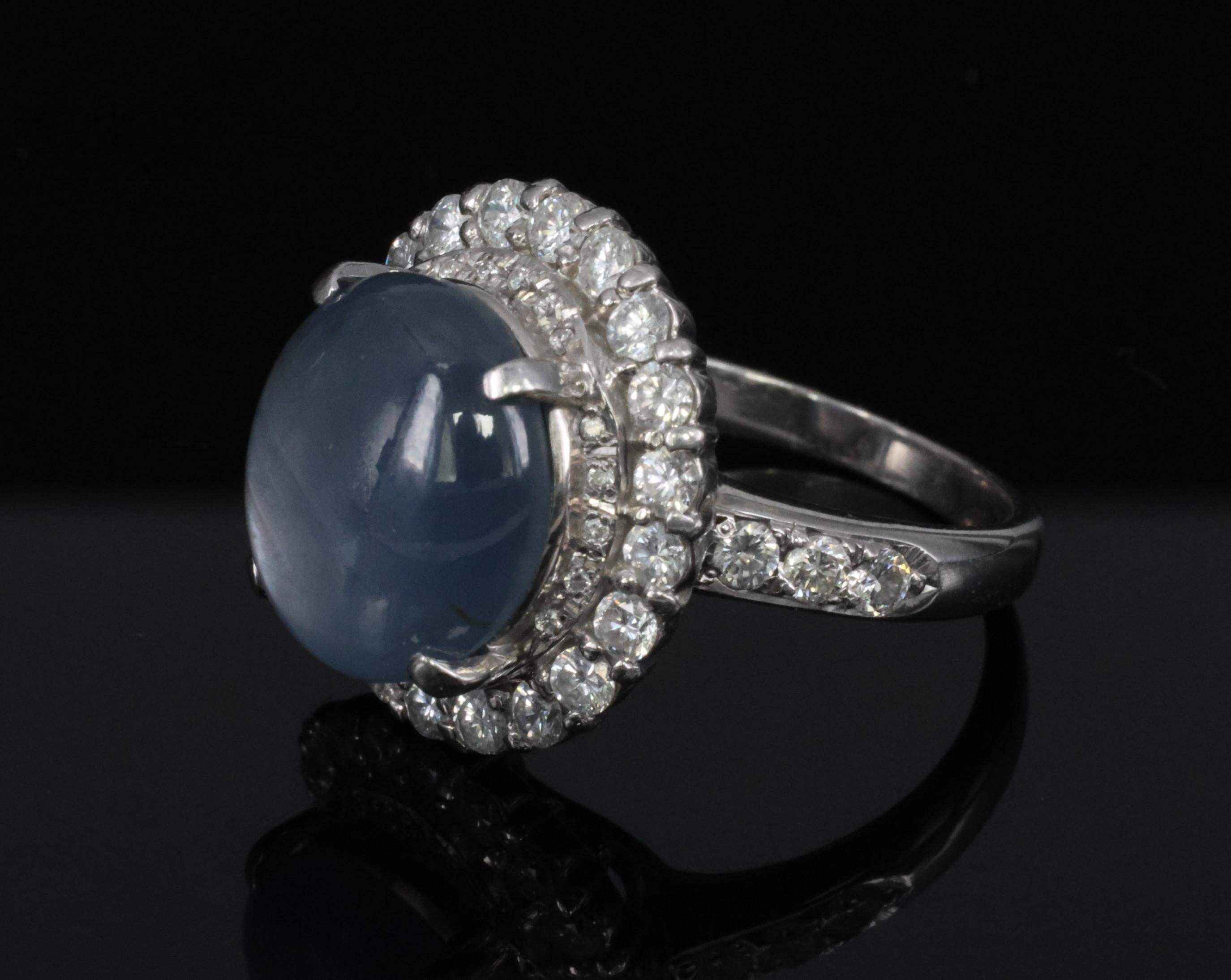 Vintage 11.12ct Natural Star Sapphire & 1.24ct Diamond Platinum Ring Size 7.5