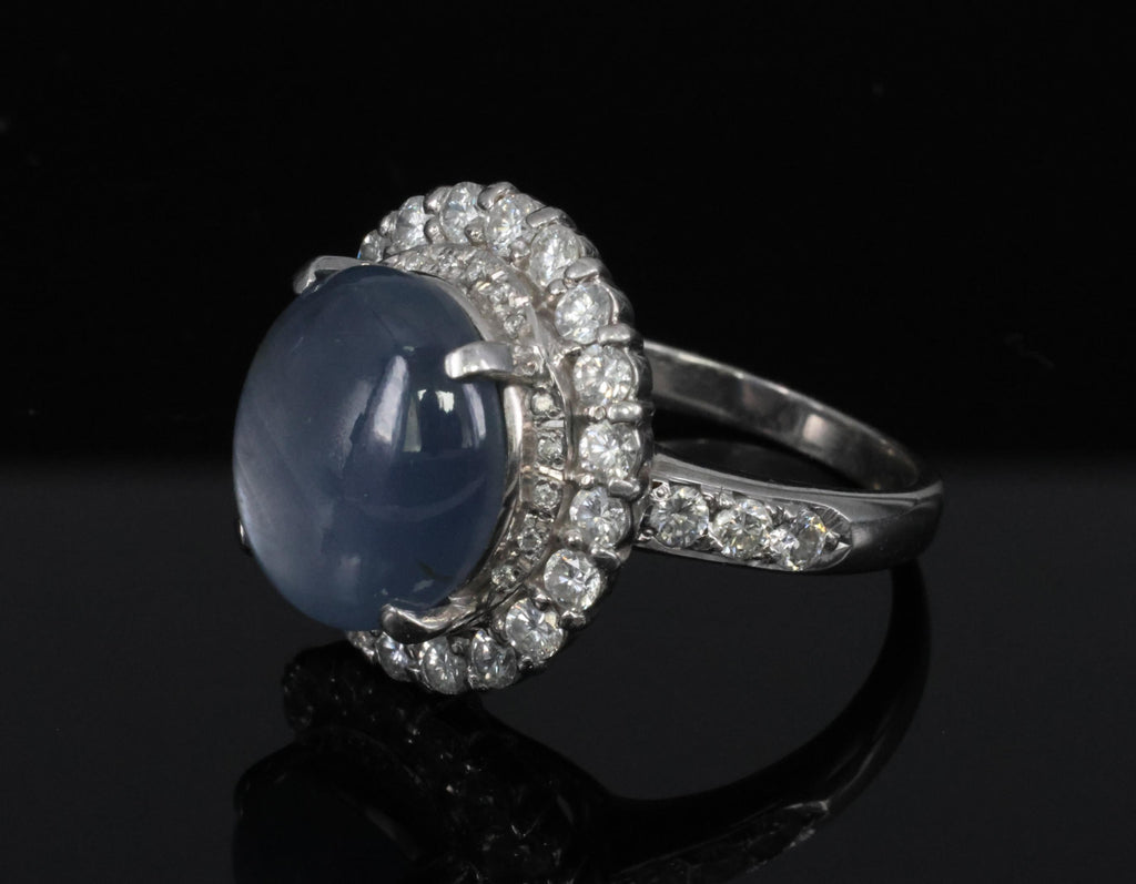 Vintage 11.12ct Natural Star Sapphire & 1.24ct Diamond Platinum Ring Size 7.5